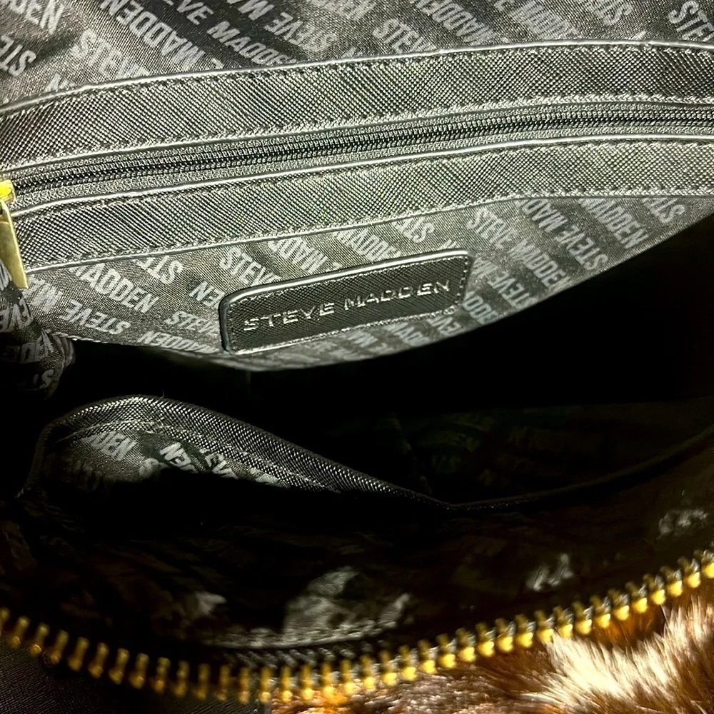Steve Madden Black & Gold Backpack With Attachable Wallet Mirror
